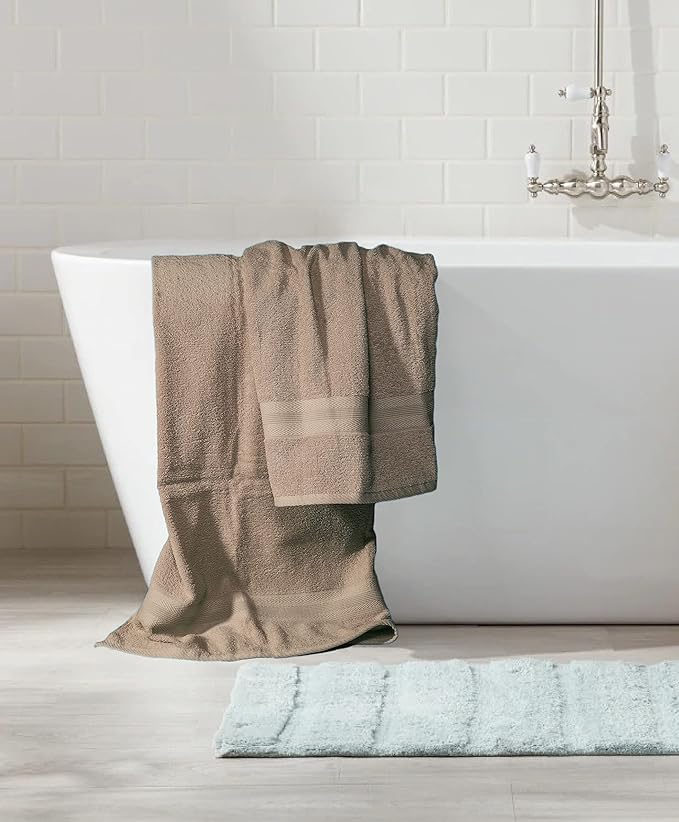 BOUTIQUO 8 Piece Towel Set 100% Ring Spun Cotton, 2 Bath Towels 27X54, 2 Hand Towels 16X28 and 4 Washcloths 13X13 - Ultra Soft Highly Absorbent Machine Washable Hotel Spa Quality - Tan