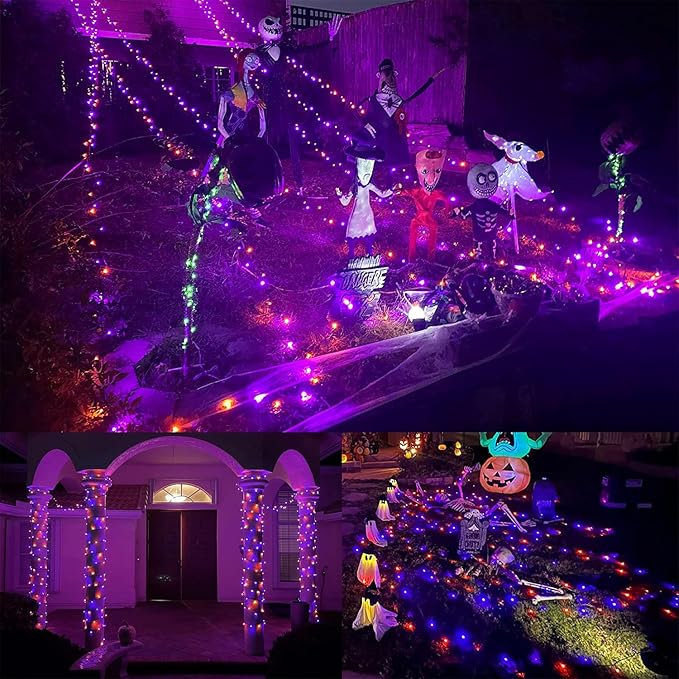 WATERGLIDE 1000 LED Halloween String Lights, 328 FT Green Wire LED Decorative Fairy Lights with Remote & 8 Modes, Waterproof for Outdoor Xmas Holiday Party Garden Wedding Home Decor, Orange & Purple