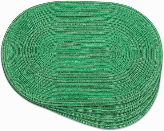 Noctiflorous Oval Braided Placemats Set of 4 Woven 12x18 Inch Non Slip Washable Heat Resistant Place Mats Round Tablemats for Dining Kitchen Party Daily Table Decor Dinner Mats (04 Green Shine, 4)