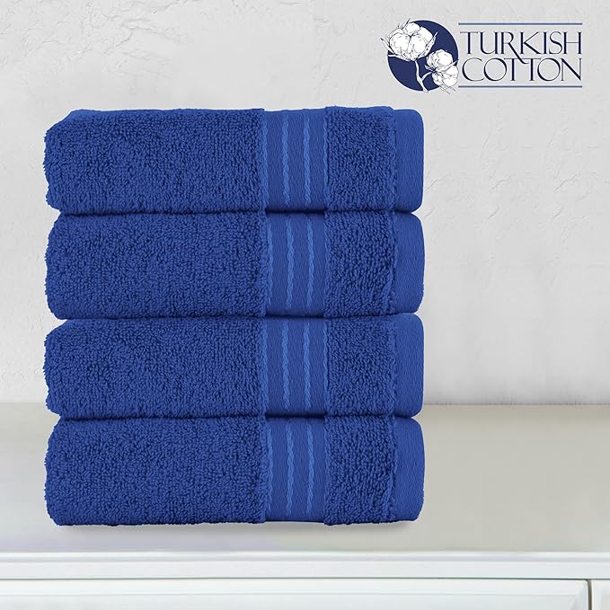 Elegant Comfort Premium Turkish Cotton 4 Pack Hand Towel Set - 16 x 28 inch, Luxurious Hotel Spa Quality 100% Turkish Cotton 4PC Hand Towel Set - Highly Absorbent - Soft Bathroom Towels, Royal Blue