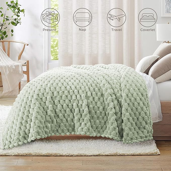 Whale Flotilla Throw Blanket for Couch with Jacquard Pattern, Fuzzy Soft Cozy Exquisite Blankets for All Season, Warm and Fluffy, 50x60 Inch, Sage Green