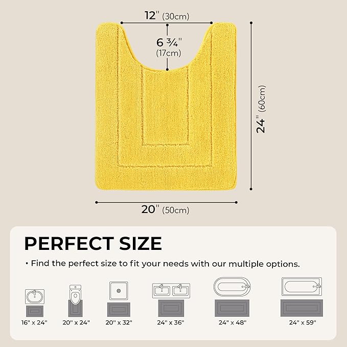 GRANNY SAYS Bathroom Toilet Rugs U Shaped, Bath Mats for Bathroom, Bath Rugs Non Slip Washable, Absorbent Microfiber Toilet Mat, Soft Plush Shaggy Bath Carpet, 20" x 24", Yellow
