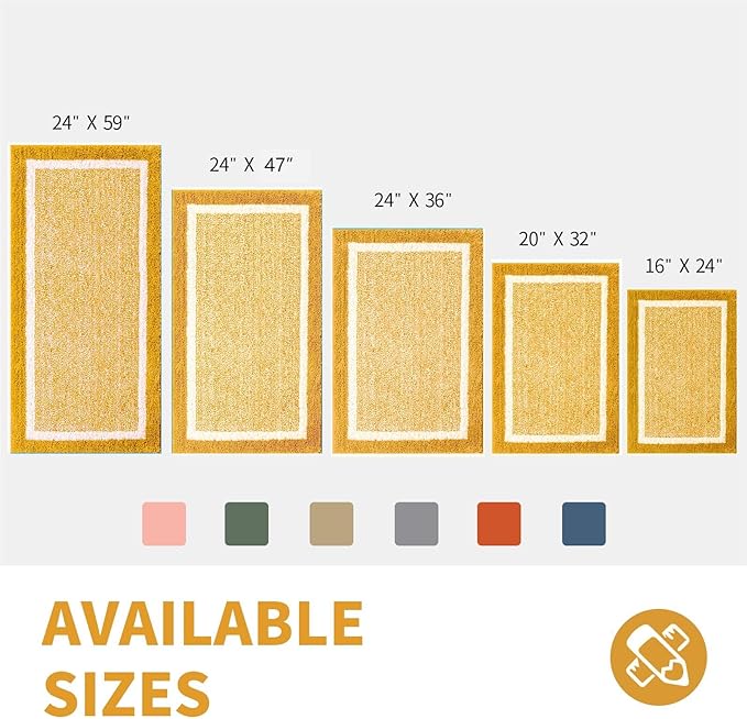 CozeCube Bath mats for Bathroom Non Slip, Fluffy Absorbent Microfiber Runner Bath mat Washable, Long Bath mat for Bathroom Floor, Soft Bath Rugs for Sink, Harvest Gold, 47"X24"