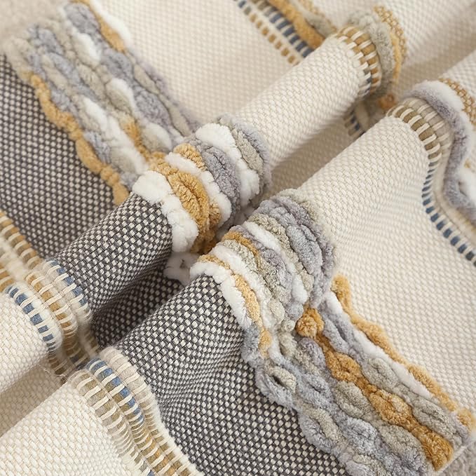 Tosleo Boho Throw Pillow Covers 18x18 Set of 2 Striped Decorative Pillow Cases Accent Chenille Pillowcases Farmhouse Cushion Case Bohemian Nuetral Textured Pillow Cover,Orange and Gray