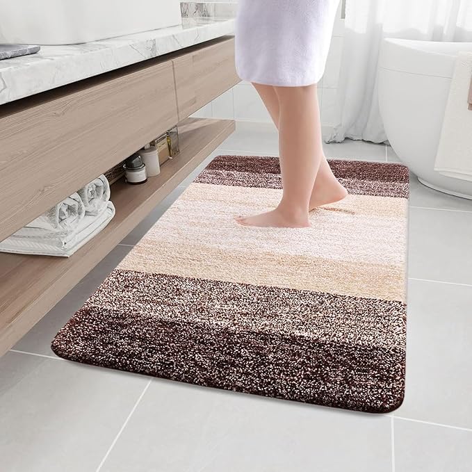 Arotive Microfiber Bathroom Rugs, Shaggy Soft and Absorbent Bath Rug, Non-Slip, Thick Plush Machine Washable Dry Bath Mats for Bathroom, Tub and Shower, 47x32, Brown