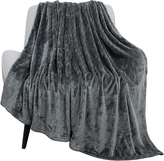 TOONOW Fleece Blanket Fuzzy Plush Throw Blanket 50" x 60", Super Soft Fluffy Bed Blanket Geometric Pattern Comfy Microfiber Flannel Blankets for Couch, Bed, Sofa, Dark Grey