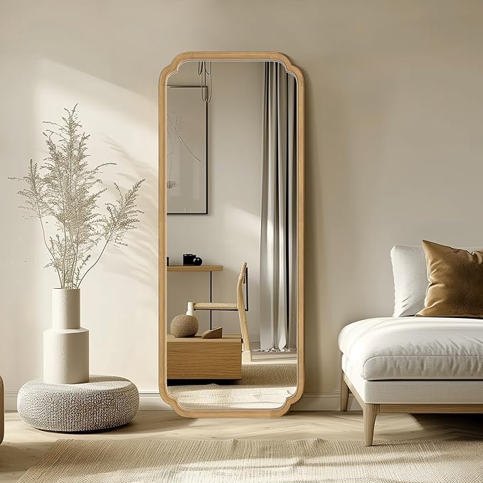 WallBeyond Full Length Mirror Wall Mounted 55"x22", Rustic Wooden Frame Floor Mirror, Large Full Body Mirror for Bedroom, Leaning or Hanging Against Wall (Naturl Solid Wood)