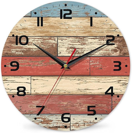 Clock for Living Room, Wooden Decorative Round Wall Clock Silent Non-Ticking Battery Operated Clock 10 Inch, Home Decor for Living Room, Kitchen, Bedroom and Office