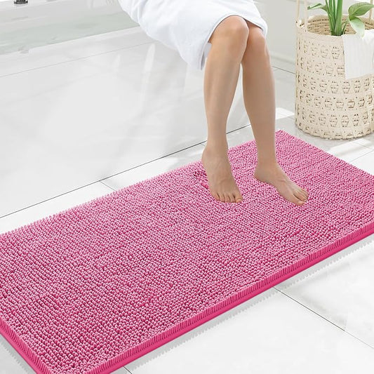 Smiry Luxury Chenille Bathroom Rugs 47x20, Extra Soft and Absorbent Shaggy Bath Mat, Machine Washable, Non-Slip Plush Carpet Runner for Tub, Shower, and Floor, Home Decor Accessories, Hot Pink