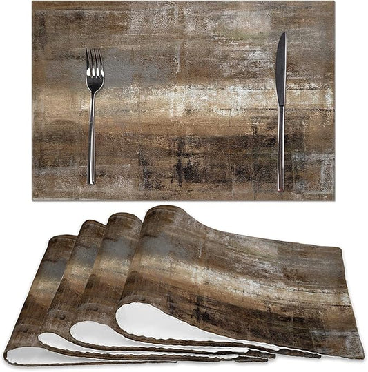 Brown and Grey Placemats, Modern Abstract Art Placemats Set of 4, Heat Resistant Non-Slip Artwork Dining Placemats, Washable Place Mats for Home Kitchen (Brown and Grey, 18"X12")