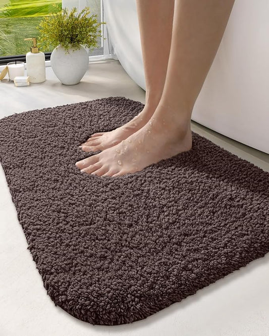 DEXI Bathroom Rug Mat 43x24, Extra Soft and Absorbent Bath Rugs, Washable Non-Slip Thick Carpet Mat for Shower Floor, Tub, Brown