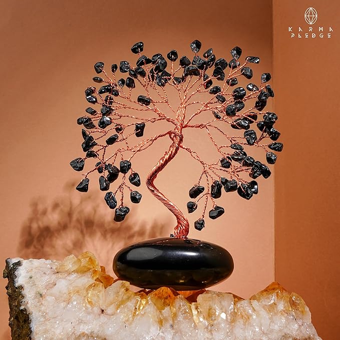 Black Obsidian Crystal Tree of Life Gifts for Women, Home and Office Desk Decor, 7 Chakra Reiki Healing, Tree for Positive Energy, Good Luck, Money, Meditation, Birthday Gifts