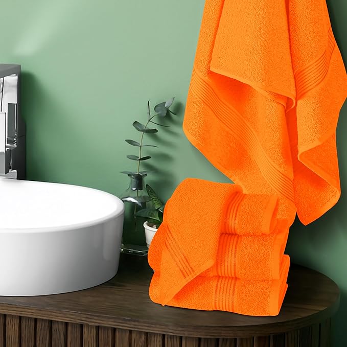 Belizzi Home Ultra Soft 6 Pack Cotton Towel Set, Contains 2 Bath Towels 28x55 inch, 2 Hand Towels 16x24 inch & 2 Wash Coths 12x12 inch, Ideal for Everyday use, Compact & Lightweight - Orange