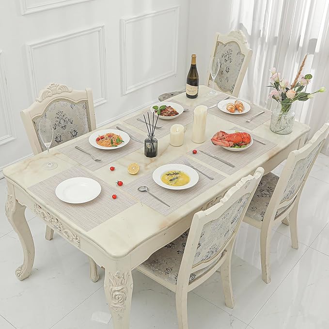 Leetaltree Beige White Placemats Set of 16 - Heat Resistant Non-Slip Place mats for Dining Table, Washable Durable PVC Vinyl Woven Table Mats（Beige White, 16）