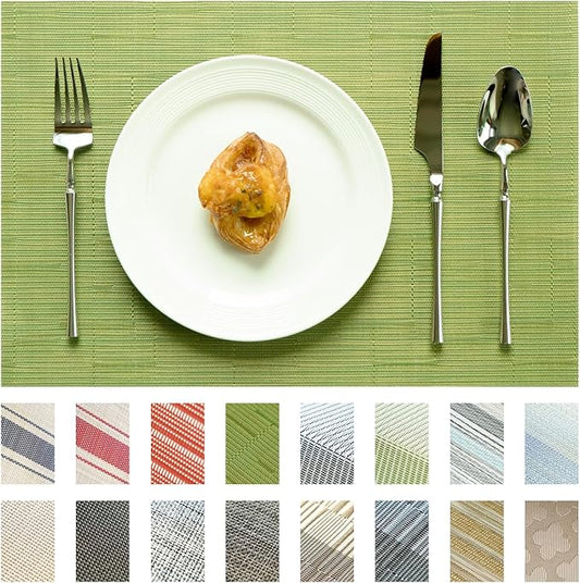 Placemats Set of 6 Vinyl/Plastic Woven Place Mats for Kitchen Table Indoor/Outdoor Washable Placemat Wipeable Dining Table Mats (Oliver Green,6)
