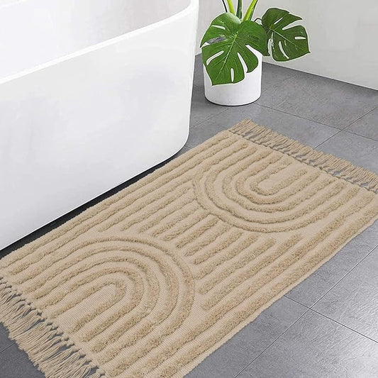 LEEVAN Boho Bathroom Rugs 2'x3', Washable Entryway Rug Front Porch Rugs Tan, Handmade Kitchen Rugs Laundry Room Accent Rug Bohemian Bedside Floor Carpet Farmhouse Rug