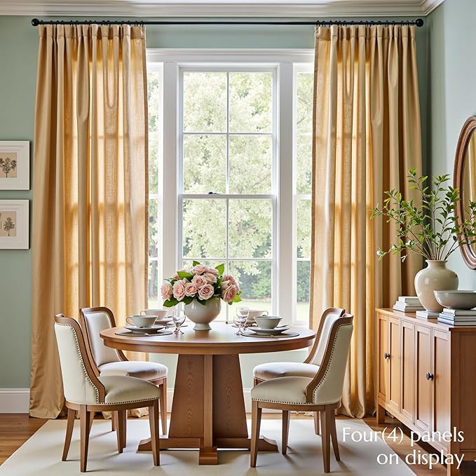 jinchan Linen Blend Curtains 96 inch Length 2 Panels for Bedroom Living Room, Floor to Ceiling 50 inch Wide Farmhouse Drapes with Rod Pocket Back Tab(50W x 96L, Mustard Yellow)