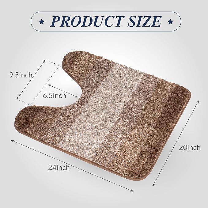 Walensee Bathroom Contour Rug (20 x 24, Ombre Brown) Non Slip, Absorbent, Soft Microfiber Shaggy U Shape Bath Mat