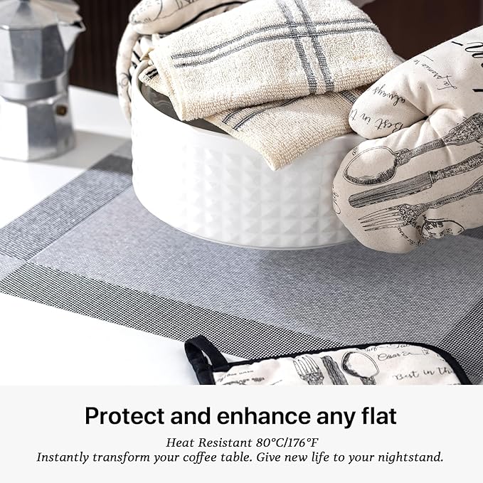 LEXMORE Placemats Set of 4 Vinyl/Plastic Woven Place Mats for Kitchen Table Indoor/Outdoor Washable Placemat Wipeable Dining Table Mats(Silver Cube)