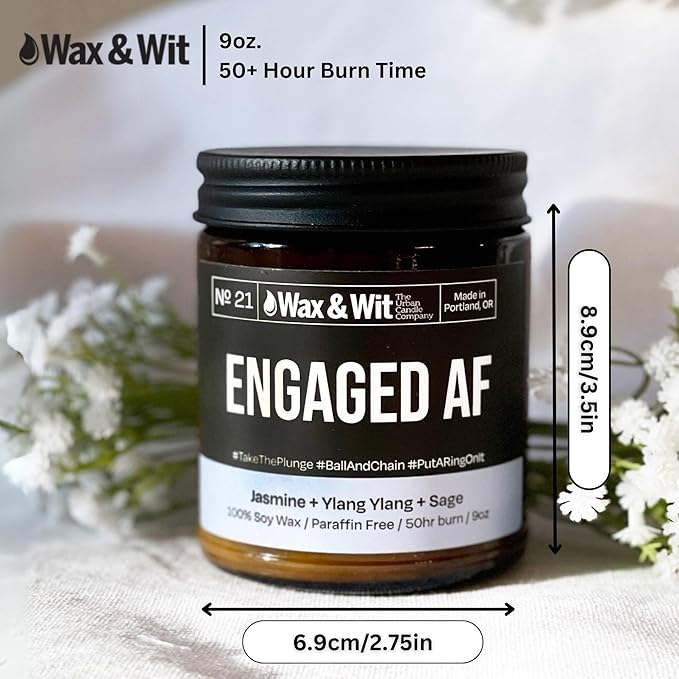 Wax & Wit Funny Soy Engagement Candle Gift for Women - Humorous, Aromatherapy Soy Wax Candle, Ideal for Just Engaged Gifts, Newly Engaged Couples – Jasmine, Ylang Ylang, Sage - 9oz