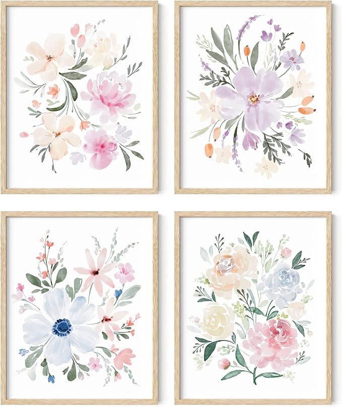 HAUS AND HUES Bouquet Set Art Print Set of 4 16x20 - Framed Beige