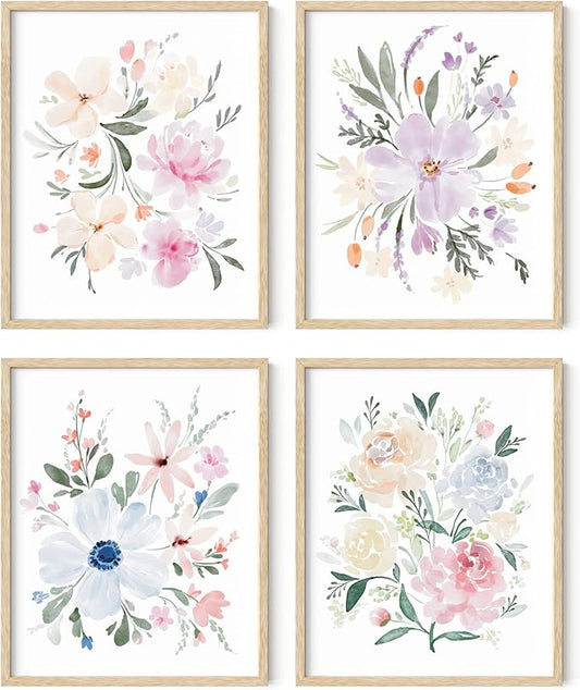 HAUS AND HUES Bouquet Set Art Print Set of 4 16x20 - Framed Beige