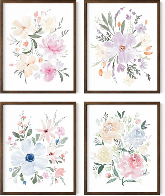 Bouquet Set Art Print Framed Walnut 16x20