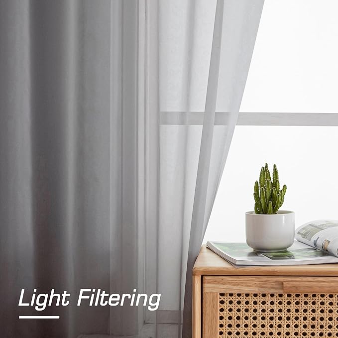 Aiyufeng Charcoal Grey Sheer Curtains, 84 inches Long, 2 Panels Sets, for Living Room/Bathroom/Basement, Rod Pocket, 2PCS, 40Wx84L