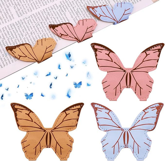 Leather Magnetic Bookmark, 3Pcs Butterfly Bookmarks, Magnet Bookmark Clips Gift for Women, Kids, Reading Lovers, Teacher, Mothers Day Gift for School Office Home Supplies (Pink+Apricot+Blue)