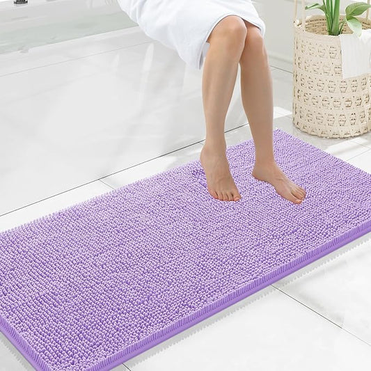 Smiry Luxury Chenille Bathroom Rugs 47x20, Extra Soft and Absorbent Shaggy Bath Mat, Machine Washable, Non-Slip Plush Carpet Runner for Tub, Shower, and Floor, Home Decor Accessories, Purple