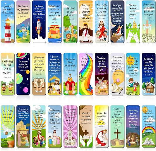 30 Pieces Christian Bookmarks Magnetic Bible Verse Bookmarks Religious Scripture Inspirational Church Supplies Motivational Prayer Page Clips for Kids Women Teachers Students School Gifts (Cartoon)