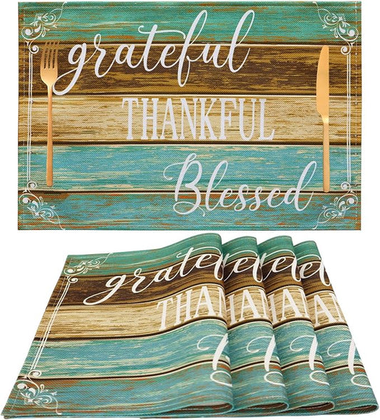 Farmhouse Table Placemats Set of 4 Place Mats Linen Wipeable Heat Resistant Placemats Washable Fabric Waterproof Rectangle Table Mat for Kitchen Dining Dinner 18 X 12 Inch, Retro