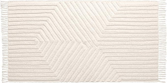 Boho Bathroom Rug 2' x 3', Washable Hand-Woven Tufted Cotton Rug with Tassels for Entryway, Foyer, Bedroom, or Kitchen - Pestal Linen