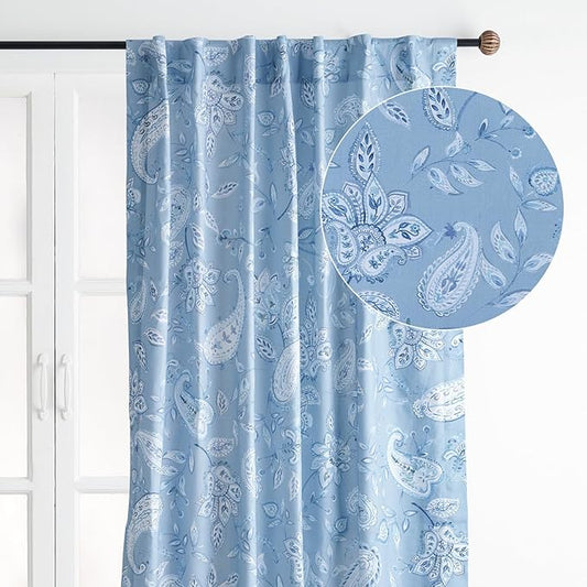 Maison d' Hermine Curtains for Living Room 100% Cotton 108 inch Length One Panel Light Filtering Curtains for Bedroom Windows with Rod and Loop Pockets Drapes (Ramage Steel Blue, 50" W x 108" L)