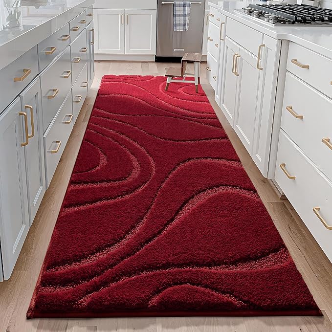 DEXDE Bathroom Rugs Runner 24 x 72 Inch, Extra Long Bathroom Rug Non-Slip Machine Washable Bath Mats, Burgundy Red Soft Carpets for Shower
