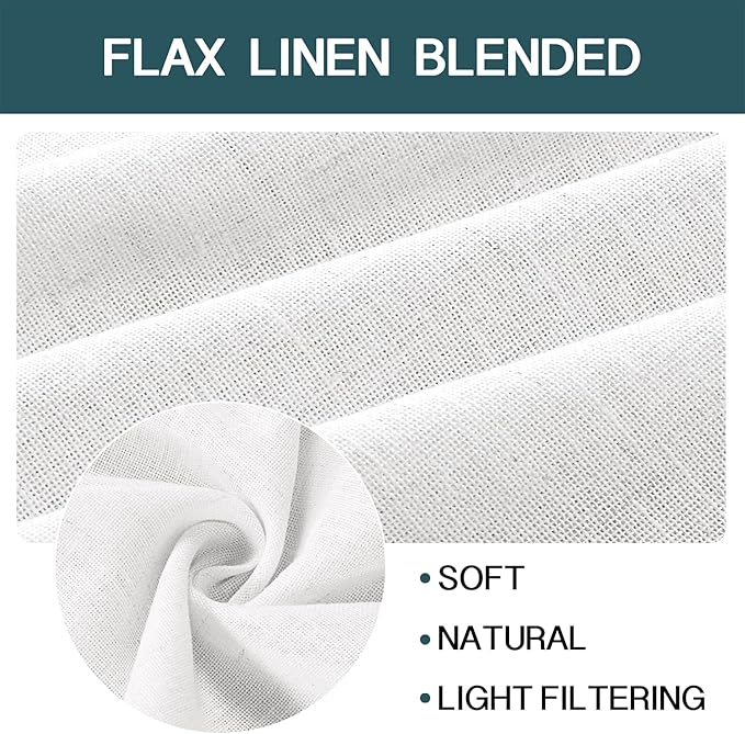 FantasDecor White Sheer Linen Curtains for Living Room 84 inch Length Rod Pocket Flax Linen Burlap Semi Sheer with Light Filtering Privacy Window Treatments for Bedroom, W52 x L84, White
