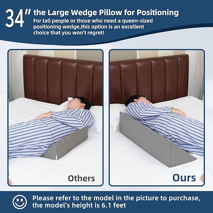 Fanwer Wedge Pillow for Side Sleeping, 34" Back Pillow for Side Sleeper, Bed Wedges & Body Positioners for After Surgery, Back Pain, Preventing Bedsores