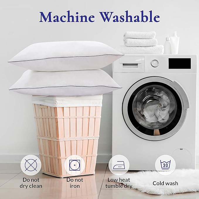 ROYALE LINENS Pillows Standard Size Set of 2 - Bed Pillows for Sleeping - Piping Pillow for Back, Stomach & Side Sleepers - Down Alternative Standard Pillow - Hotel Quality (20x26 Inches,Pack of 2)