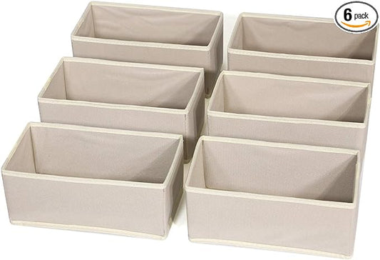 DIOMMELL 6 Pack Foldable Cloth Storage Box Closet Dresser Drawer Organizer Fabric Baskets Bins Containers Divider for Clothes Underwear Bras Socks Lingerie Clothing,Beige 060