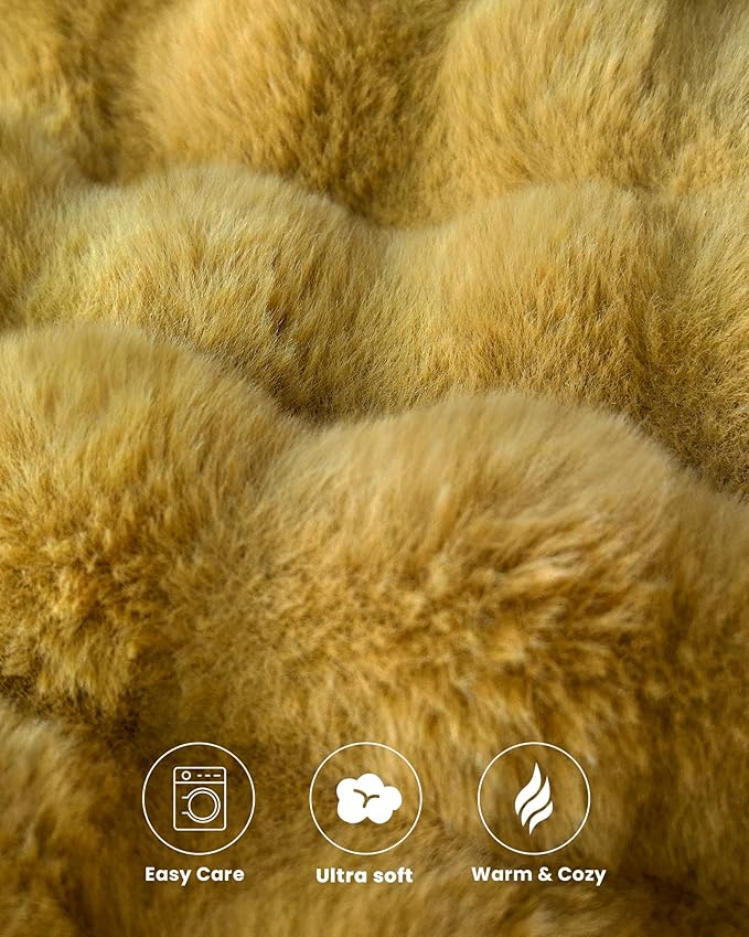 Ultra Soft Cozy Faux Fur Throw Blanket, Fuzzy Plush Thick Bubble Blanket, Oversize Luxury Fluffy Blanket for Couch, Sofa, Bedroom, and Living Room, Gifts for Women and Girls, 50x60 Inches, Dark Yellow