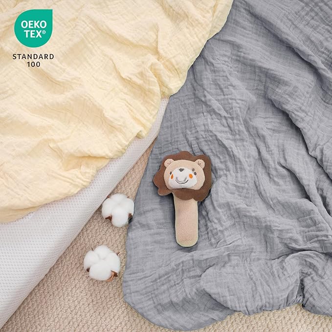 david's kids Muslin Mini Crib Sheets, 2 Pack Cotton Pack N Play Sheets for Boys Girls Neutral, Soft Breathable Baby Sheets Fit Pack N Play, Playard and Mini Crib Mattresses, Beige & Grey