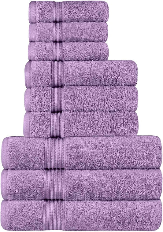 Superior Egyptian Cotton 9-Piece Towel Set, Assorted Towels for Home Bathroom, Guest Bath Decor Essentials, Includes 3 Bath, 3 Hand, 3 Face Towels/Washcloths, Quick Dry, Absorbent - Royal Purple