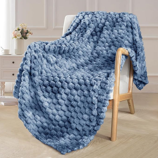 Exclusivo Mezcla Extra Large Soft Fleece Throw Blanket, 50x70 Inches Stylish Jacquard Throw Blanket for Couch, Fuzzy Cozy Lightweight for All Season, Tie-dye Stone Blue