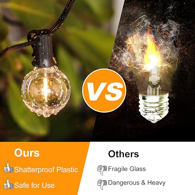 60FT Outdoor G40 LED Globe String Lights Dimmable Waterproof Shatterproof Light Strings with 30 Bulbs Connectable Commercial Hanging Lights for Christmas Patio House Backyard Balcony Party