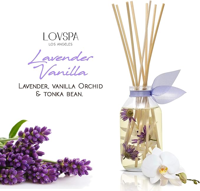 LOVSPA Lavender Vanilla Reed Diffuser Set - Essential Oil Scent Diffuser - Reed Diffusers for Home with Long Lasting Fragrance - Non-Toxic Oil Reed Diffuser - Made in The USA