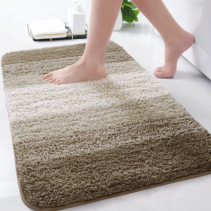 Arotive Microfiber Bathroom Rugs, Shaggy Soft and Absorbent Bath Rug, Non-Slip, Thick Plush Machine Washable Dry Bath Mats for Bathroom, Tub and Shower, 30x20, Coffee