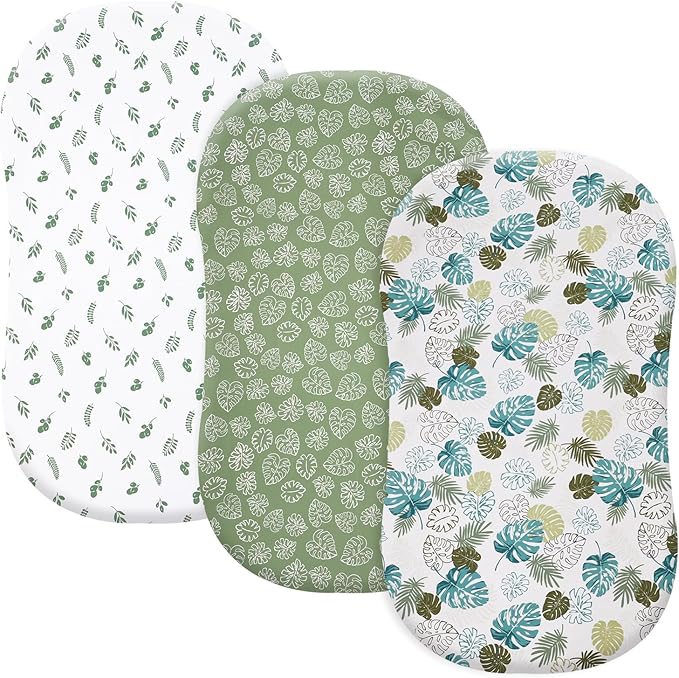 david's kids 3 Pack Bassinet Sheets, Ultra Soft Breathable Comfortable Baby Sheet Set for Boys Girls Neutral, Univeral Fit for Most Cradle and Bassinet Mattress, Leaf