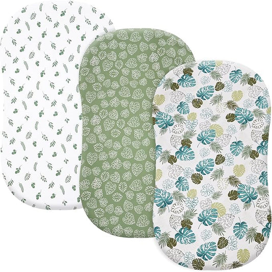 david's kids 3 Pack Bassinet Sheets, Ultra Soft Breathable Comfortable Baby Sheet Set for Boys Girls Neutral, Univeral Fit for Most Cradle and Bassinet Mattress, Leaf
