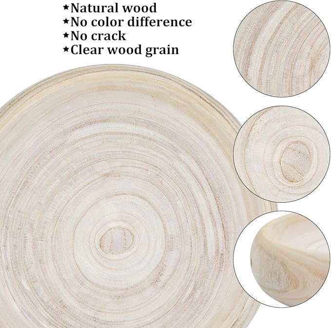 Wooden Decorative Bowls, 13 Inch Round Paulownia Wood Centerpiece Bowls for Home Decor, Natural Fruit Bowl for Coffee Table, Key Tray for Entryway Moss Holder (Wooden)