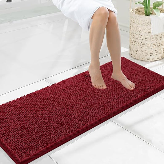 Smiry Luxury Chenille Bathroom Rugs 47x17, Extra Soft and Absorbent Shaggy Bath Mat, Machine Washable, Non-Slip Plush Carpet Runner for Tub, Shower, and Floor, Home Decor Accessories, Red